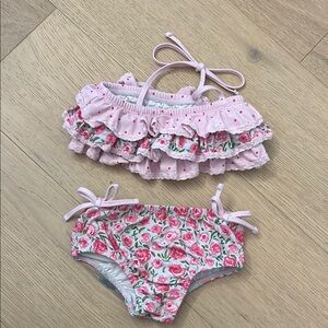 SweetHoney 2pc bathing suit covered in roses with Ruffled Design